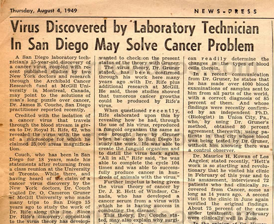  Rife Universal Microscope Newspaper Article